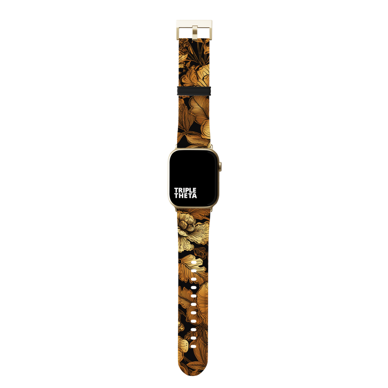 Black and Gold Floral & Palm Leaves Super Flower Collection Band For Apple Watch