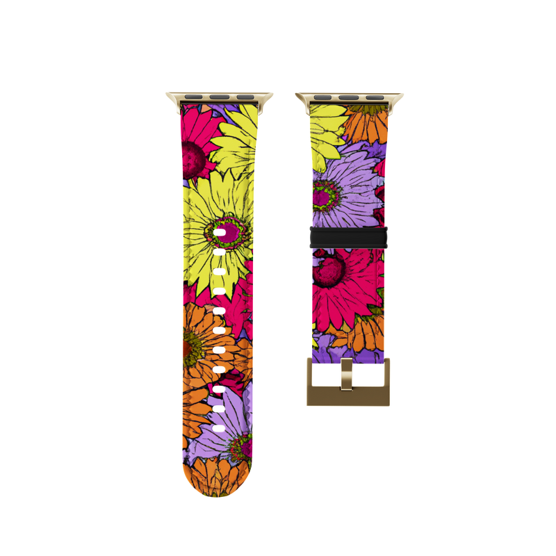 Bold Pink Purple Yellow Ultra Retro Floral Collection Band For Apple Watch