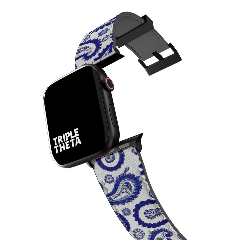 Dark Blue And White Bold Paisley Collection Band For Apple Watch