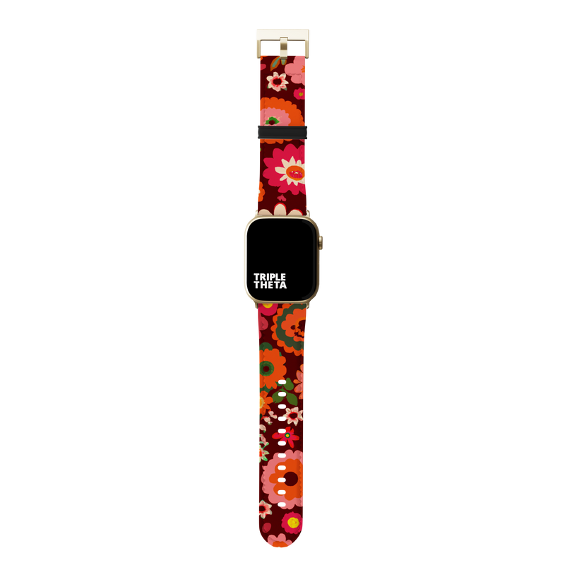 Deep Red Retro Floral Collection Band For Apple Watch
