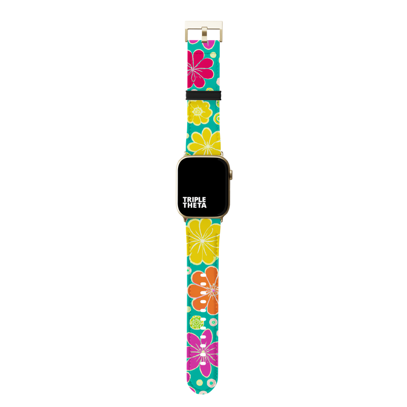 Lively Turquoise Retro Floral Collection Band For Apple Watch