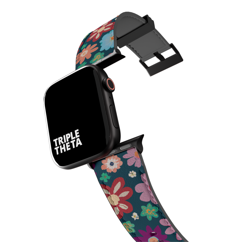 Tyrian Maroon Retro Floral Collection Band For Apple Watch
